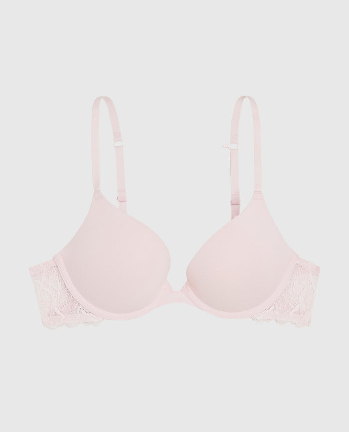 Push Up Bra with Lace Wing in Pink-A-Boo