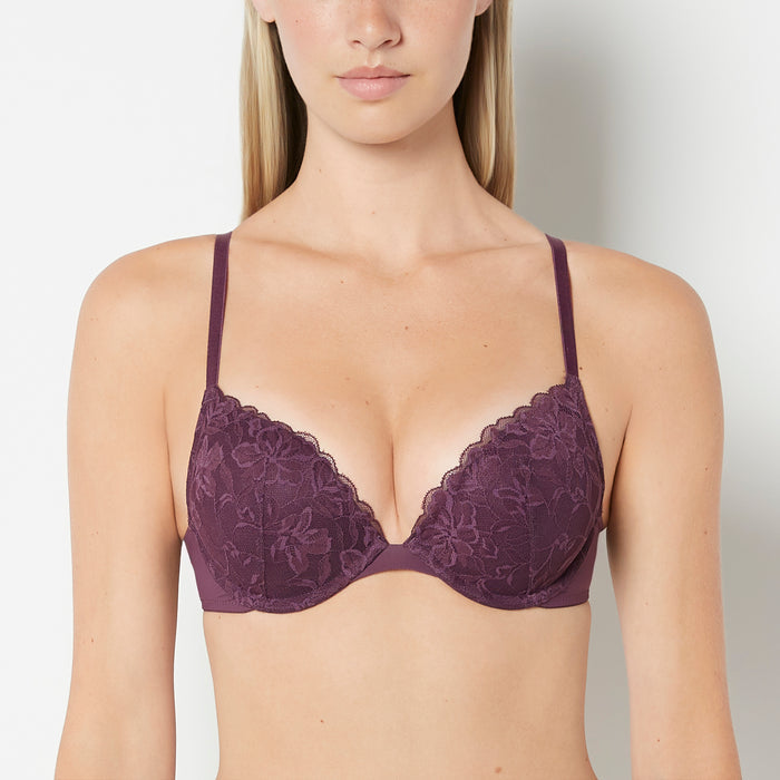 Push Up Bra with Poetic Lace in Blackberry Wine