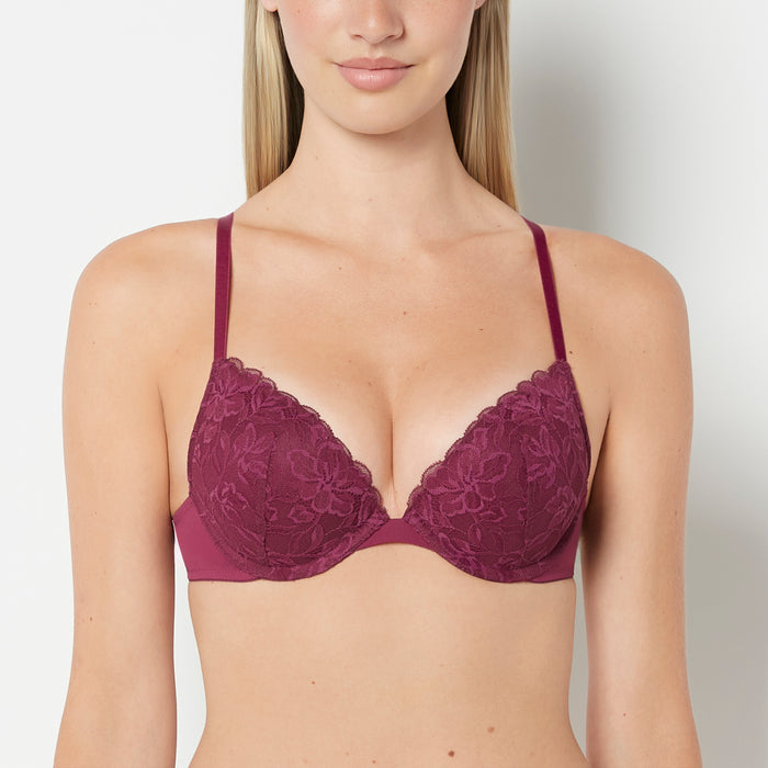 Push Up Bra with Poetic Lace in Magenta Purple