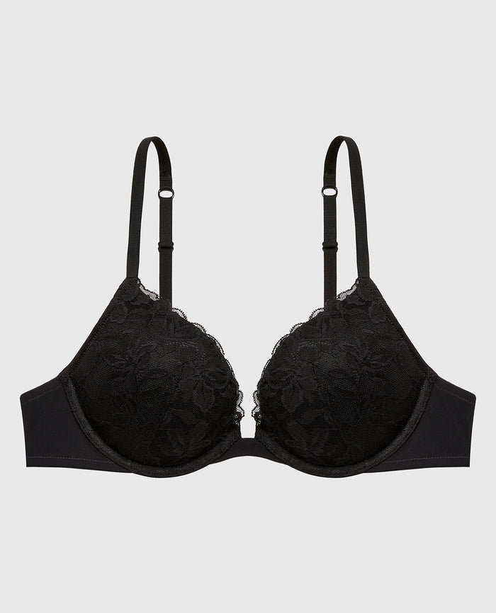 Push Up Bra with Poetic Lace in Tuxedo Black