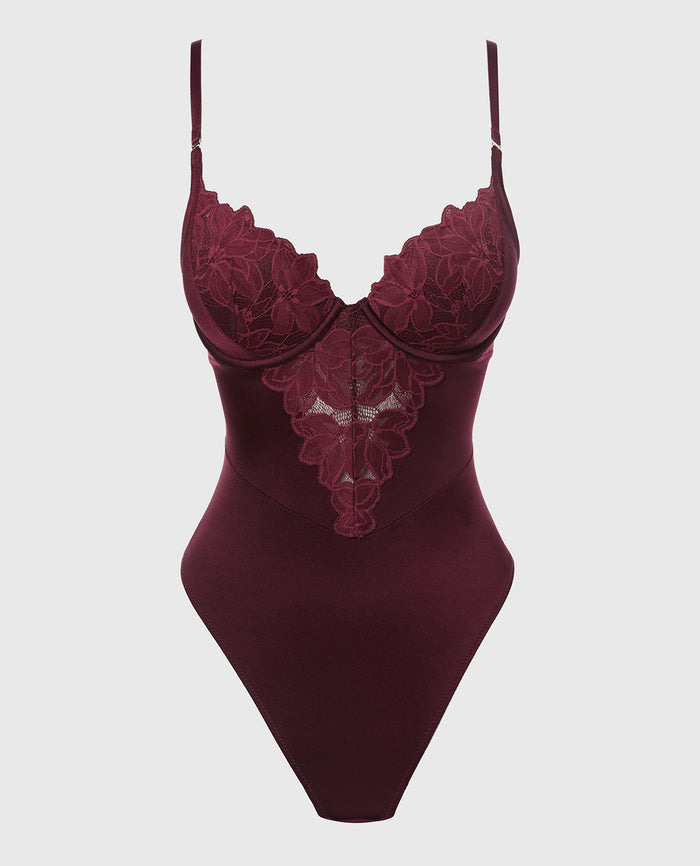 Push Up Demi bodysuit with reverie lace cup in Russian Ruby