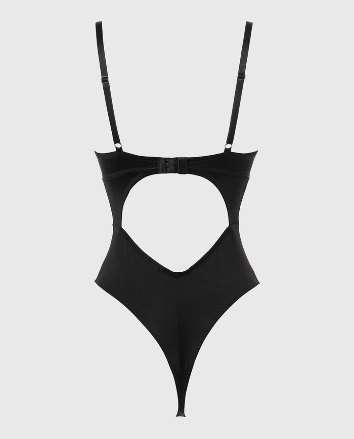 Push Up Demi bodysuit with reverie lace cup in Tuxedo Black