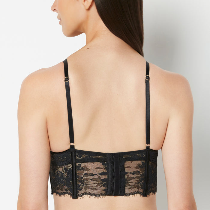 Push Up Demi Bustier with Bewitched Lace in Tuxedo Black
