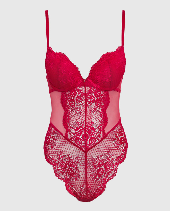 Push Up Lace Bodysuit in Cosmo Red