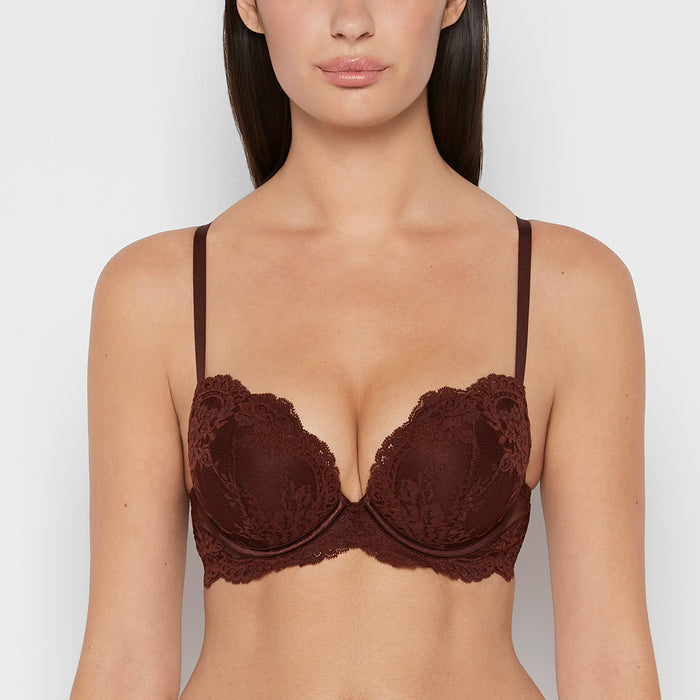 Push up Opulent Lace bra with lace cradle in Bitter Chocolate