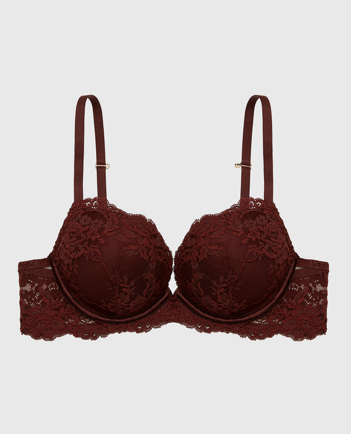 Push up Opulent Lace bra with lace cradle in Bitter Chocolate