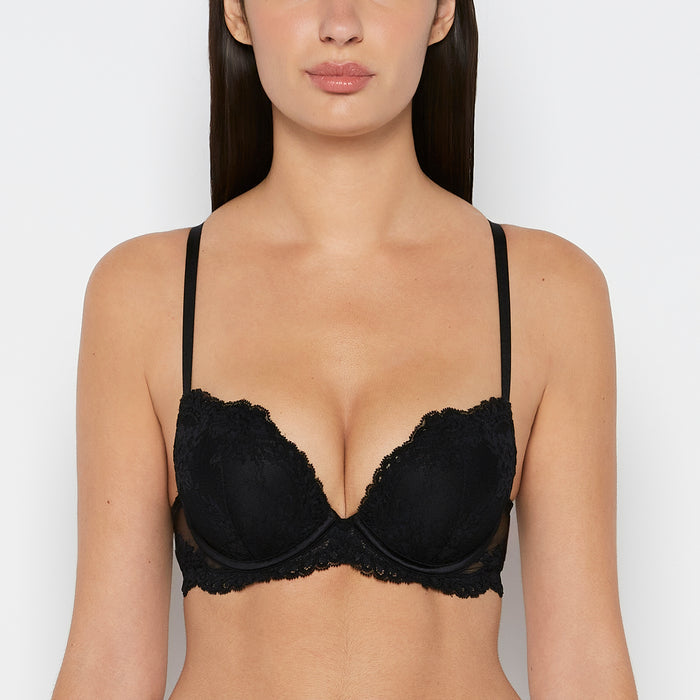 Push up Opulent Lace bra with lace cradle in Tuxedo Black