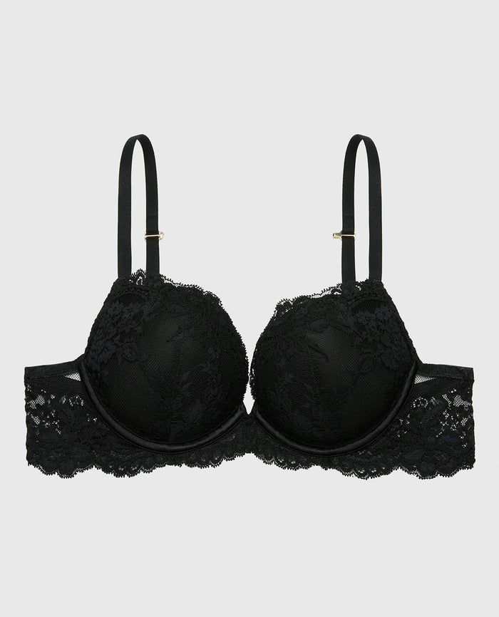 Push up Opulent Lace bra with lace cradle in Tuxedo Black