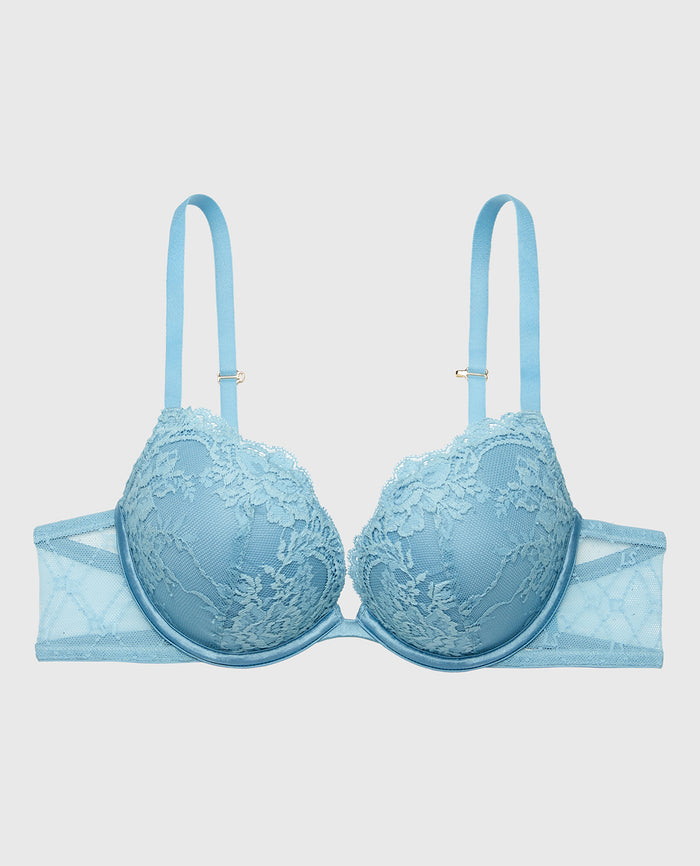 Push up Opulent Lace bra with Mesh Wing in Glacier Lake