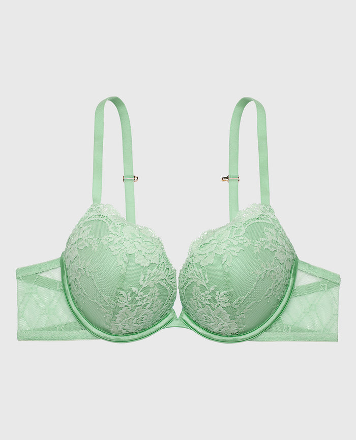 Push up Opulent Lace bra with Mesh Wing in Hemlock