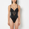 Push Up Plunge Bodysuit with Bewitched Lace in Tuxedo Black
