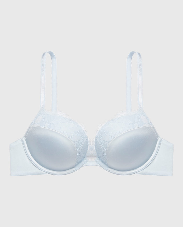 Push Up Plunge Bra With Afterglow Lace Details in Skyway