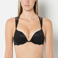 Push Up Plunge Bra with Bewitched Lace Back in Tuxedo Black