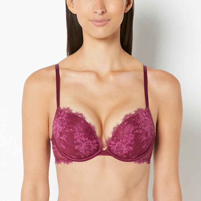 Push Up Plunge Bra with Bewitched Lace in Magenta Purple