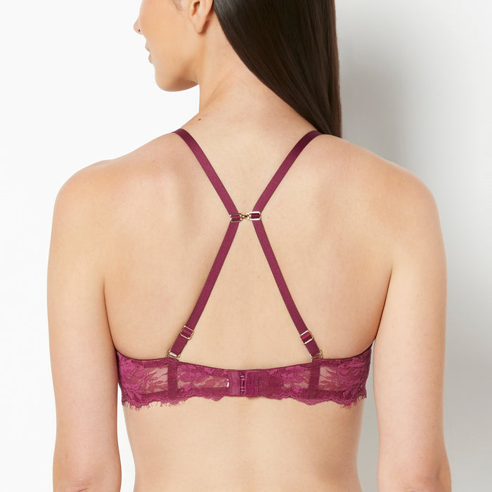 Push Up Plunge Bra with Bewitched Lace in Magenta Purple