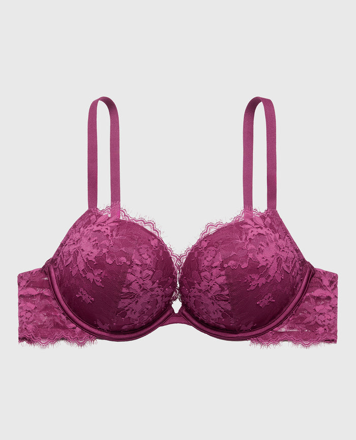 Push Up Plunge Bra with Bewitched Lace in Magenta Purple