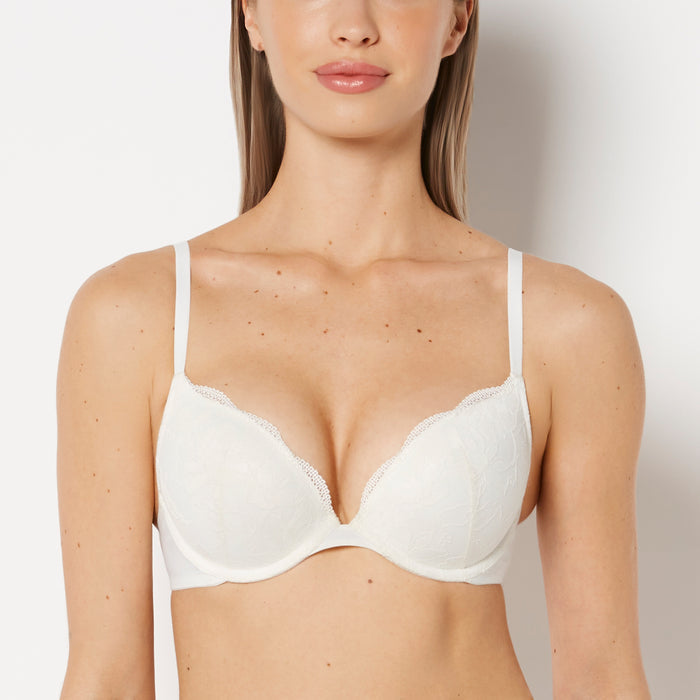Push Up Plunge Bra With Charmed Lace  In Ivory