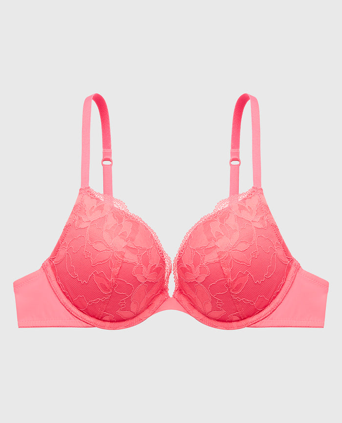 Push Up Plunge Bra With Charmed Lace in Pink Lemonade