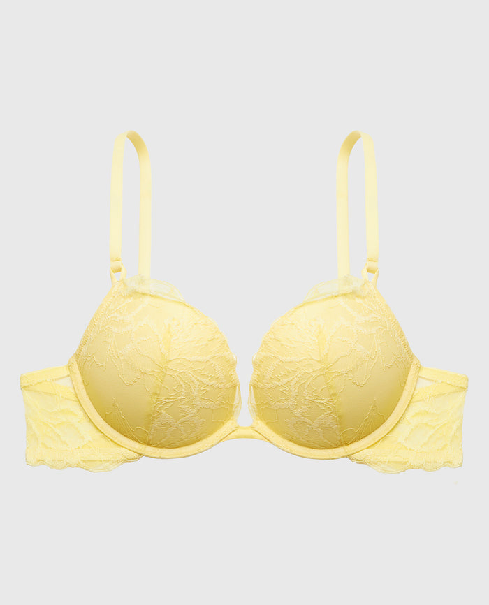 Push up Plunge Bra With Lush Lace in Pale Banana