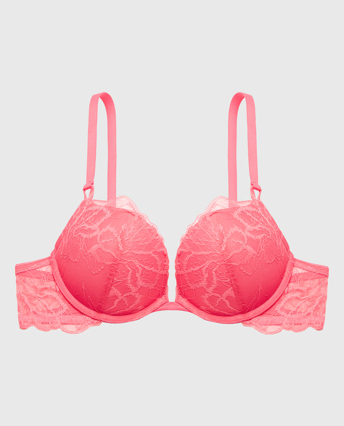 Push up Plunge Bra With Lush Lace in Pink Lemonade