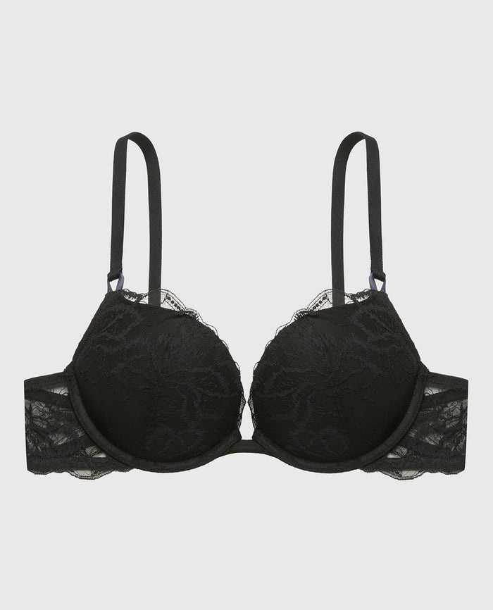 Push up Plunge Bra With Lush Lace in Tuxedo Black