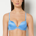 Push Up Plunge Bra With Lush Lace Piecing in Azure Blue