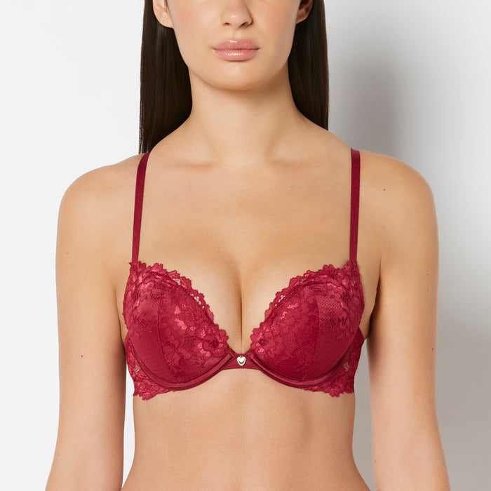 Push Up Plunge bra with Romantic Lace in Plum Rose