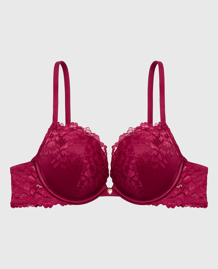 Push Up Plunge bra with Romantic Lace in Plum Rose