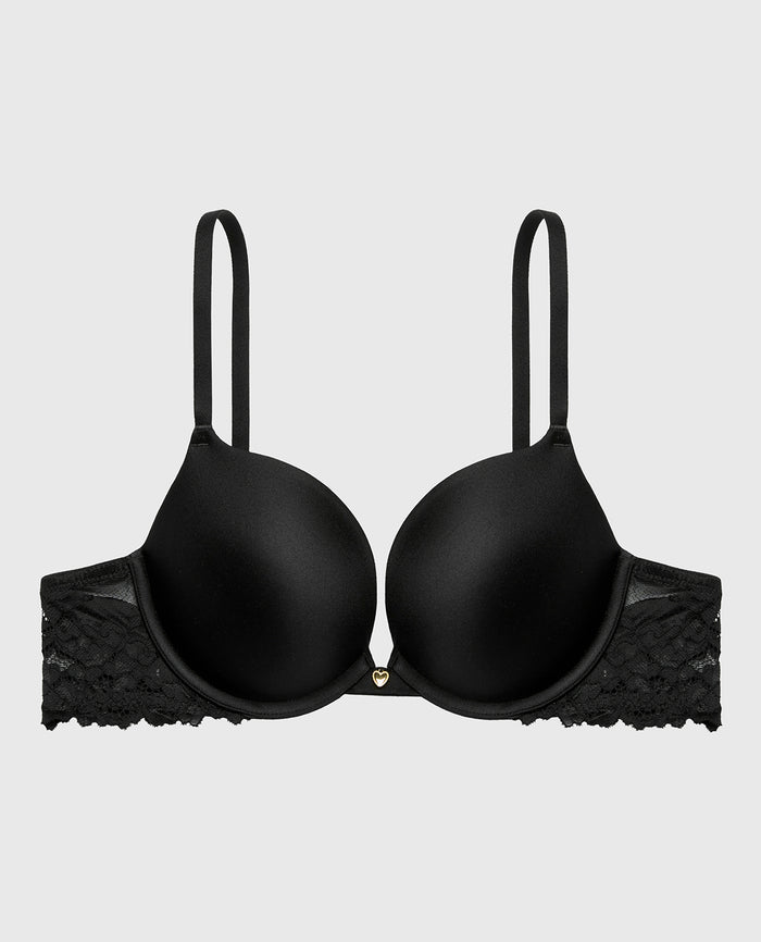 Push Up Plunge bra with Romantic Lace Wing in Tuxedo Black