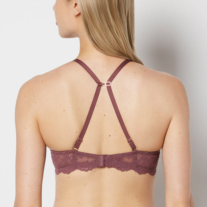 Push Up Plunge Bra with Timeless Lace in Plum Wine