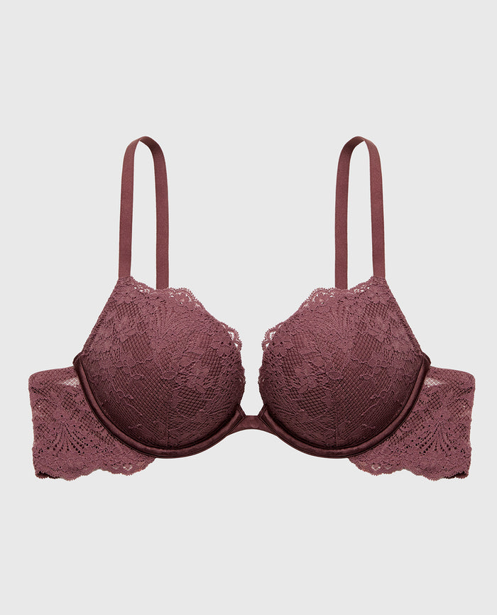 Push Up Plunge Bra with Timeless Lace in Plum Wine