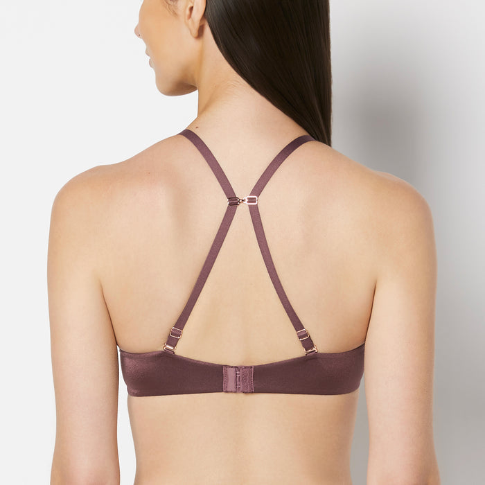 Push Up Plunge Bra with Timeless Lace Trim in Plum Wine