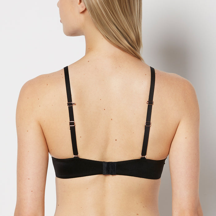 Push Up Plunge Bra with Timeless Lace Trim in Tuxedo Black