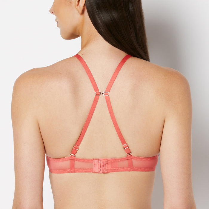 Push Up Plunge Bra with Timeless Lace Up Detail in Faded Rose