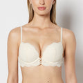Push Up Plunge Bra with Timeless Lace Up Detail in Pearled Ivory