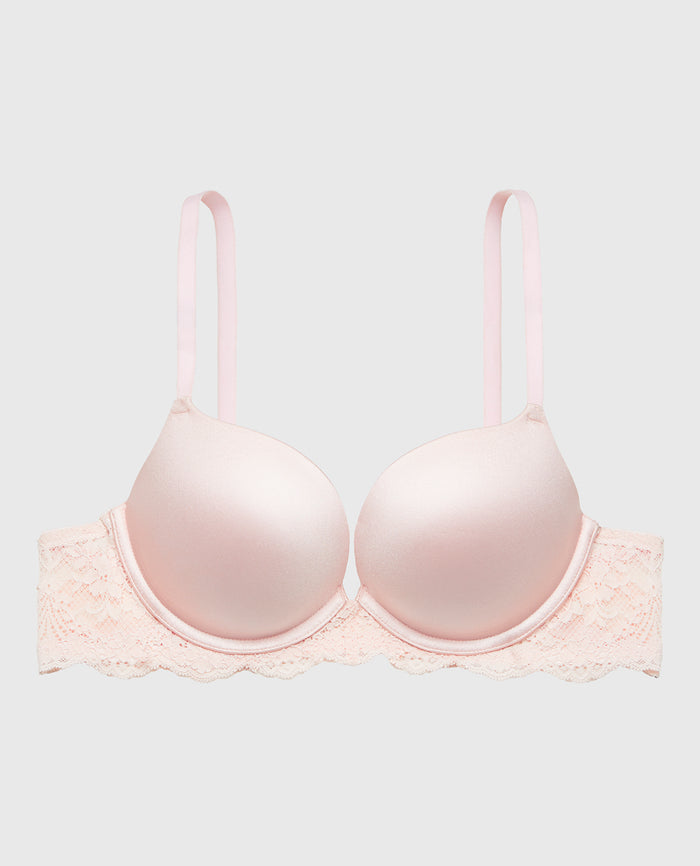 Push Up Plunge Bra with Timeless Lace Wing in Crystal Pink