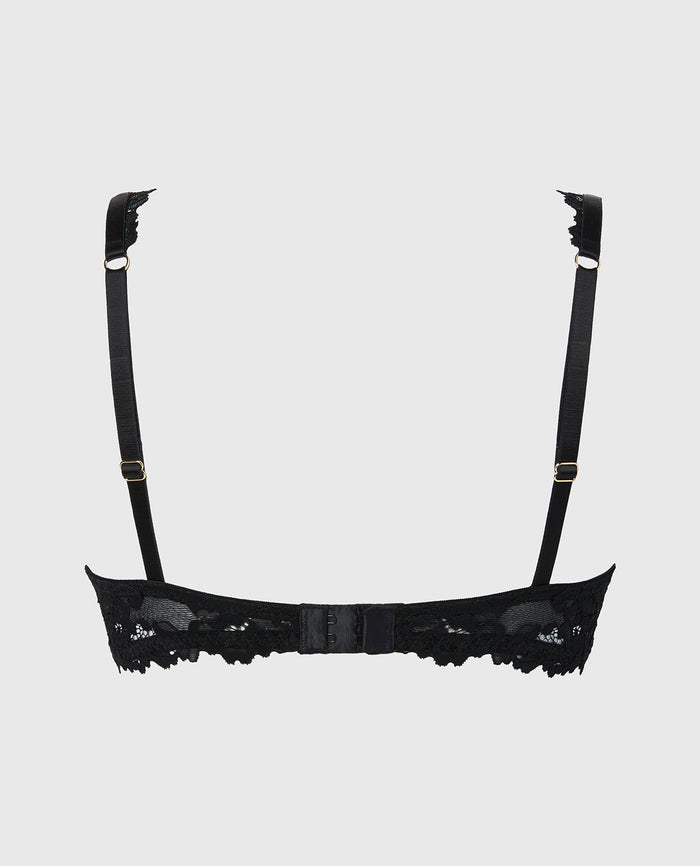 Quarter Cup Balconette Bra with Romantic Lace Wing in Tuxedo Black