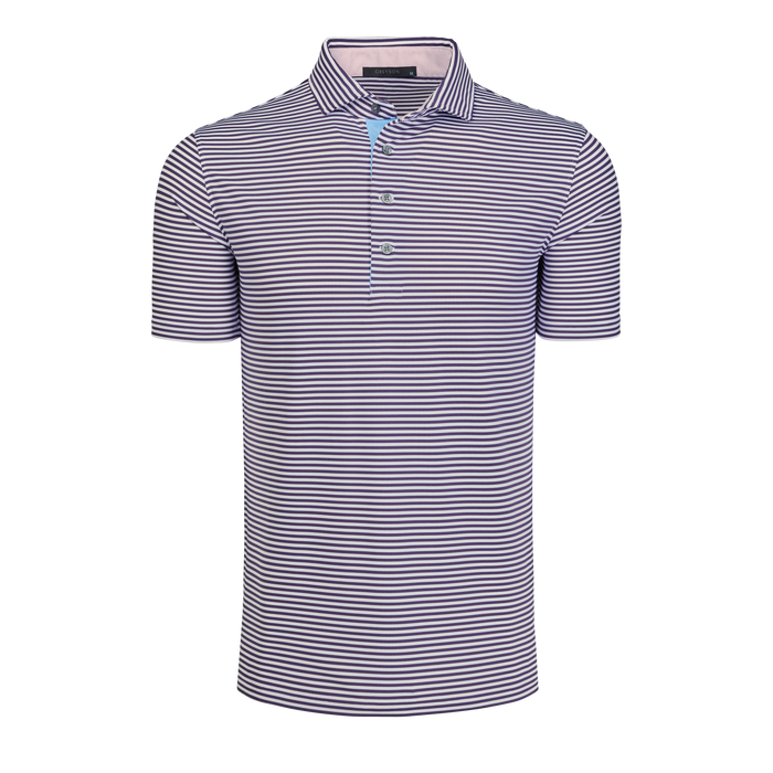 Dart/Maltese Blue Striped Performance Golf Polo - Front View | Greyson Clothiers