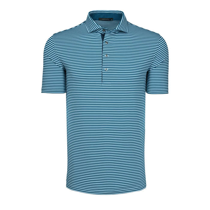 Wolf Blue/Grove Striped Performance Golf Polo - Front View | Greyson Clothiers