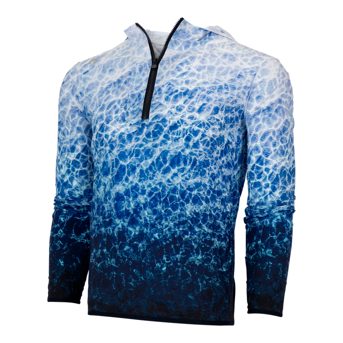 Greyson Clothiers Reflections Newago Pac Lite Jacket in Canal - Three-Quarter Angle, Water-Print Detail
