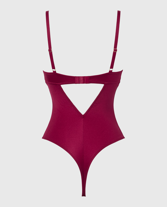 Removable Pad Bodysuit with Romantic lace and Microfiber in Plum Rose