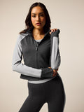 Rhinebeck Color Block Full-Zip Jacket Dark Grey Heather - Front View On Model | Greyson Clothiers