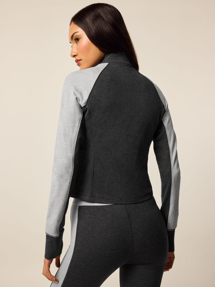 Rhinebeck Color Block Full-Zip Jacket Dark Grey Heather - Back View Athletic Fit | Greyson Clothiers