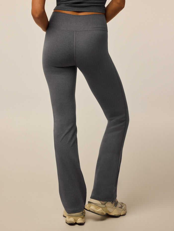 Smoke Heather Rhinebeck Flare Pant - Back View, Flare Hem Detail | Greyson Clothiers