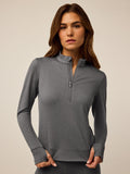Smoke Heather Rhinebeck Quarter-Zip Women's Midlayer - Front View On Model | Greyson Clothiers