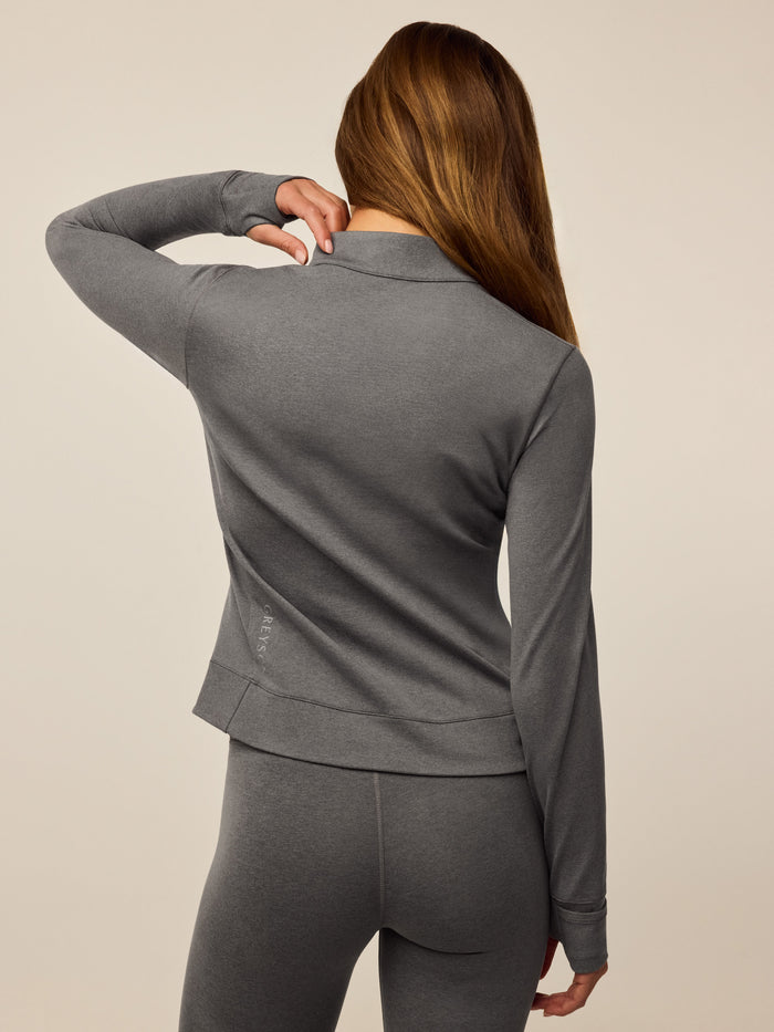 Smoke Heather Rhinebeck Women's Performance Quarter-Zip - Back View with Logo Detail | Greyson Clothiers