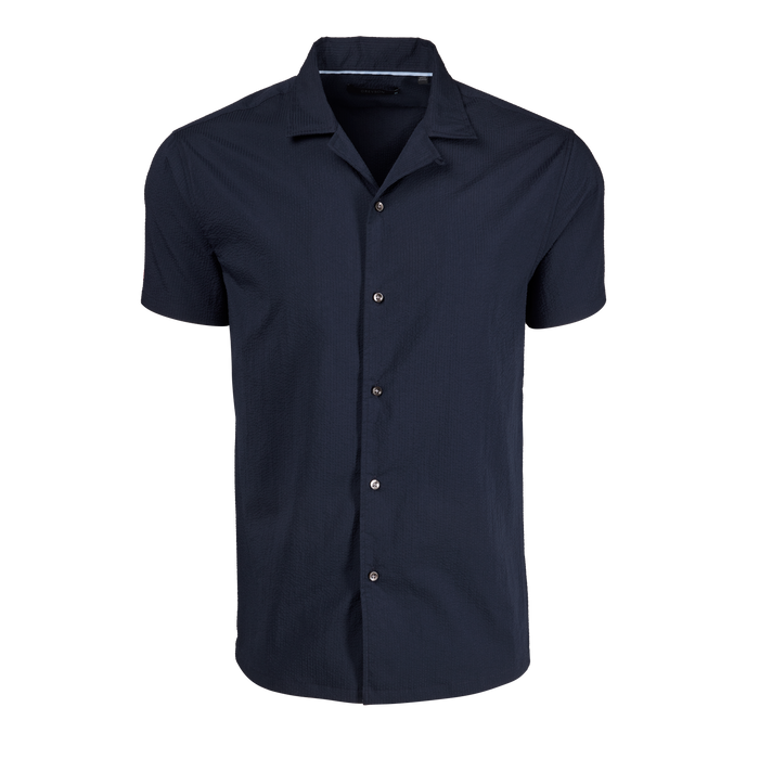 Maltese Blue Seersucker Camp Shirt - Front View | Greyson Clothiers