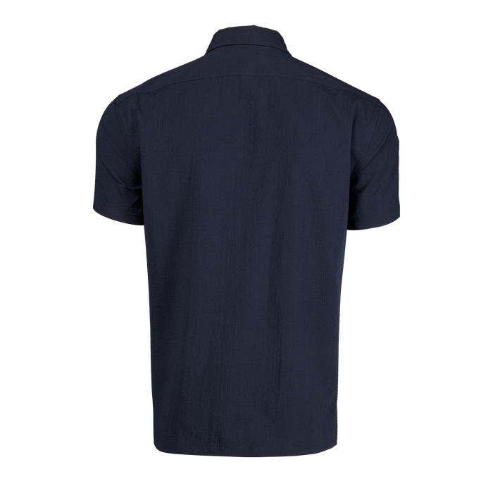 Maltese Blue Men's Seersucker Camp Shirt - Back View | Greyson Clothiers