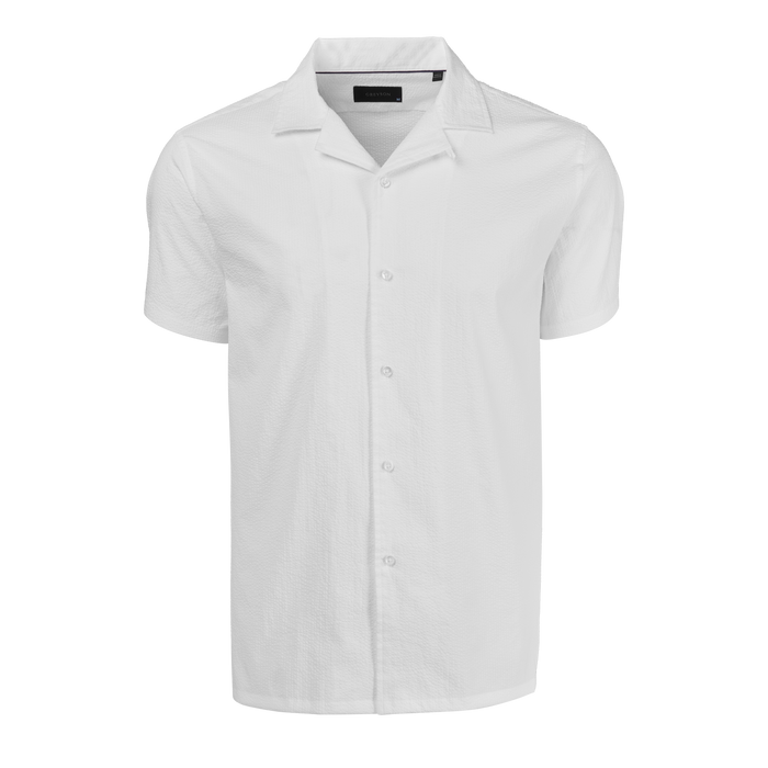 Arctic White Seersucker Camp Shirt - Front View | Greyson Clothiers