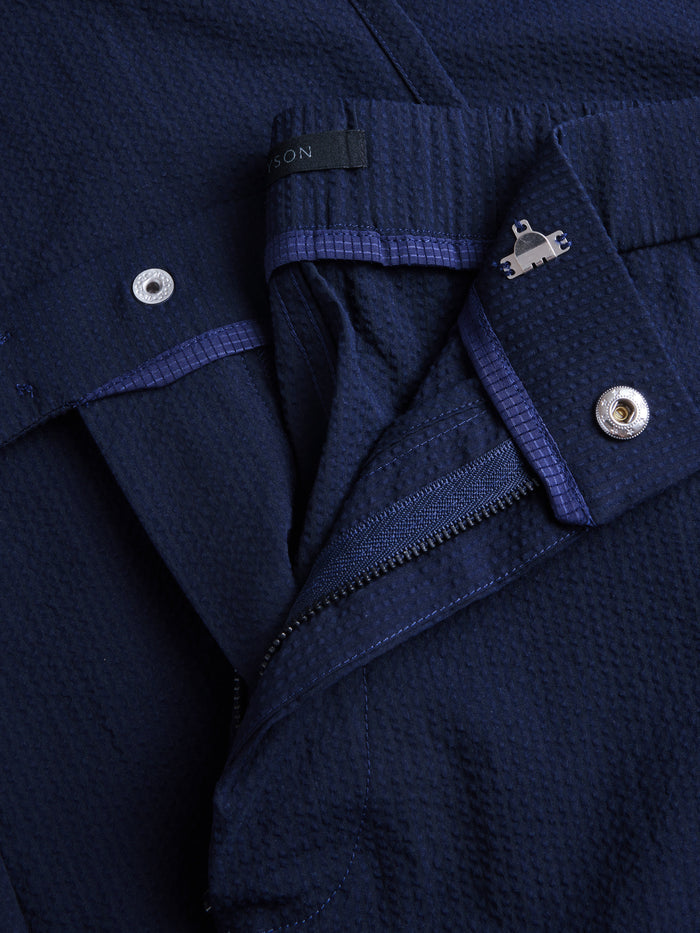 Rhodes Seersucker Pant - Waistband & Fly Detail, Greyson Label, Zip Fly & Snap Closure | Greyson Clothiers